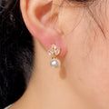 Marquise Clear Leaf Faux Pearl Drop Earrings Three Tones view 4