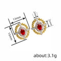 Two Tone Red Oval Crystal Halo Stud Earrings Fashion Jewelry view 4