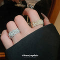 Pearl Like Cluster And Crystal Wide Open Ring In Silver Or Gold Tone view 3
