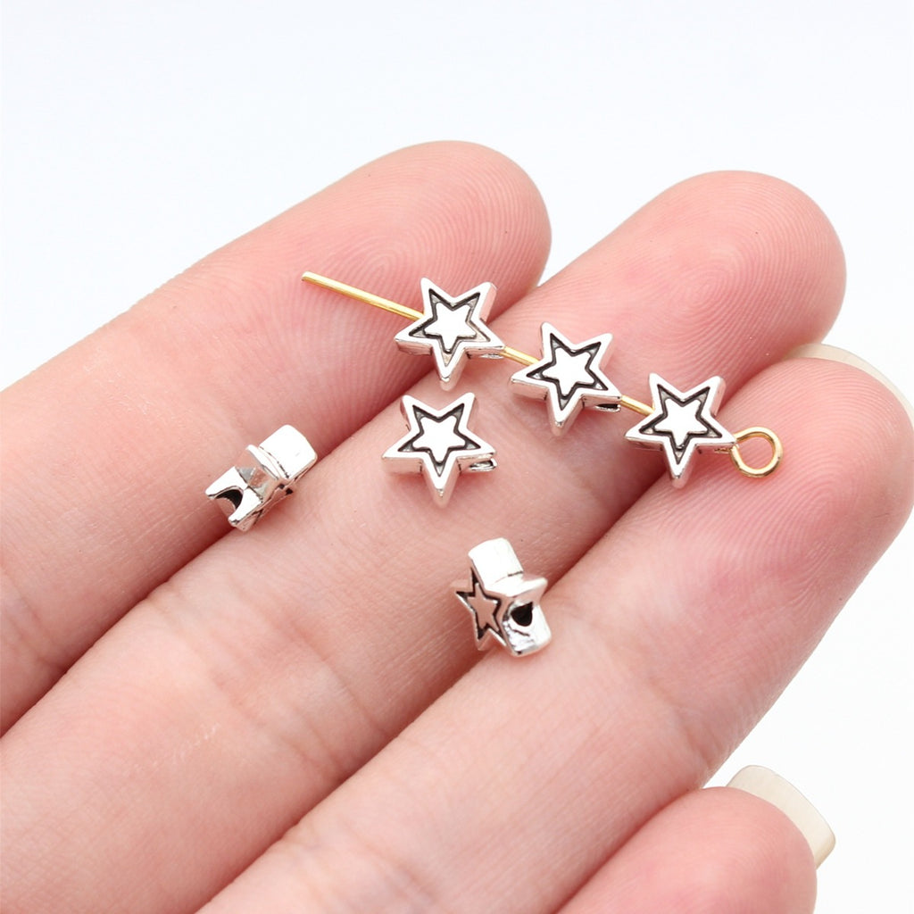 7.3x7.3x3mm 0.36g Antique Silver Zinc Alloy Star Small Hole Spacer Beads for Bracelet Necklace DIY Making