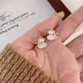 Gold Gourd Shape Crystal Stud Earrings with Open Frames view 3