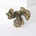 Crystal Ribbon Bow Brooch in Antique Gold and Silver Tones view 4