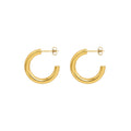 Thick C-Shape Hollow Tube Hoop Earrings Gold Steel Three Sizes view 5
