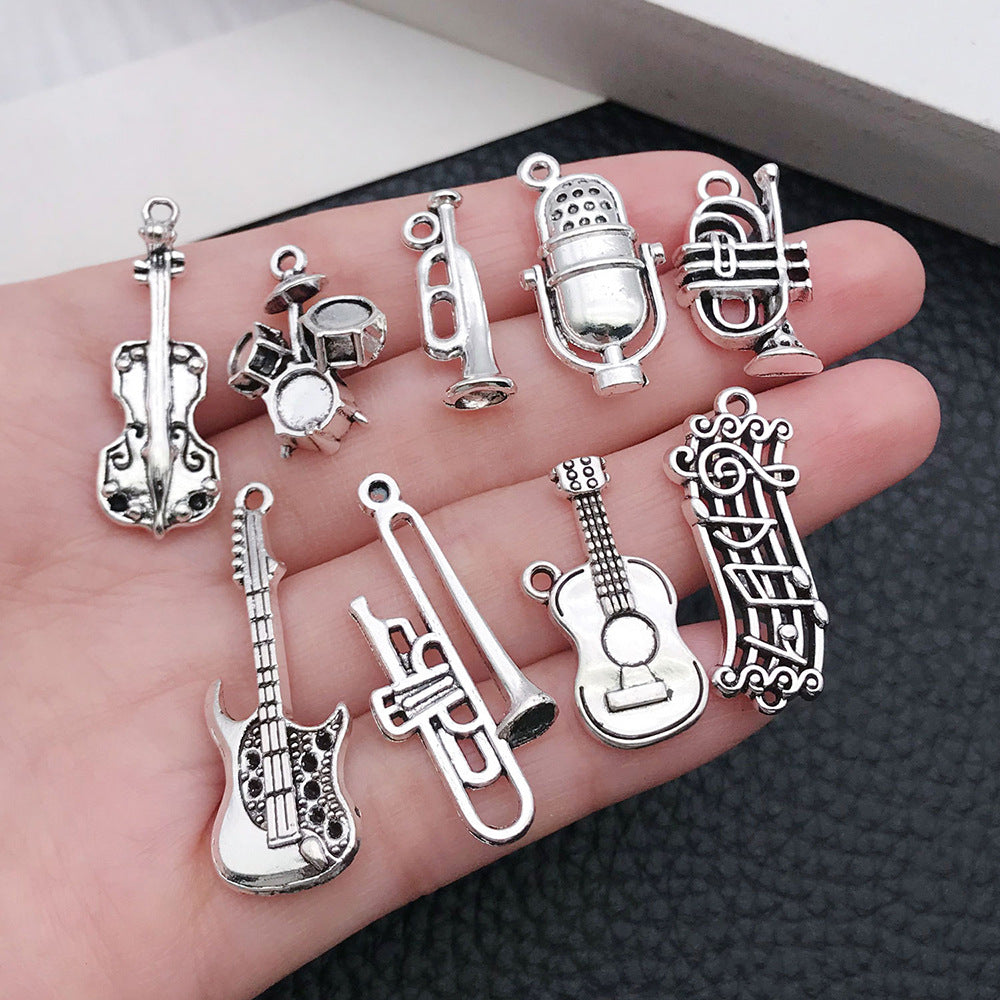Antique Silver Zinc Alloy Music Note Instrument Microphone Charm Pendants for DIY Jewelry