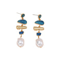 Gold Tone Abstract Glitter and Faux Pearl Drop Earrings in Three Colors view 5