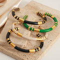 Gold Green Beige Open Enamel Bamboo Segment Cuff Bangles view 2