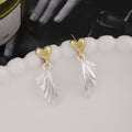Gold Heart Stud Drop Earrings Silver Feather Wing Charm view 3
