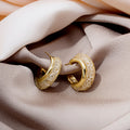 Gold Mesh Crystal C Shape Hoop Stud Earrings Lattice view 2
