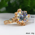 Gold Flower Leaf Clear Round CZ Center Band Accents Ring view 5