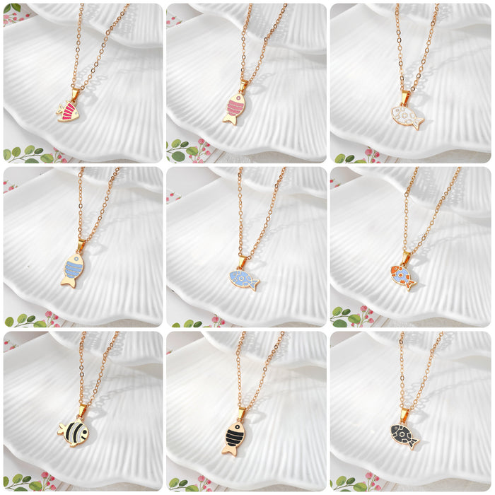 Gold Enamel Fish Pendant Necklaces Cable Chain 9 Styles