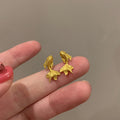 Gold Tone Koi Fish Stud Earrings with Textured Fins view 1