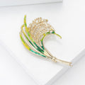 Gold Tone Rice Stalk Brooch With Green and Yellow Enamel view 3