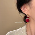 Gold Ball Stud Red Wood Disc Crescent Drop Earrings view 2