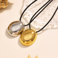 Oval Drop Pendant Black Cord Necklace in Two Metal Tones view 4