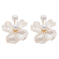 White Floral Stud and Pearl Drop Earrings in Two Styles view 5