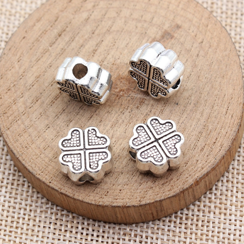 14x14x7mm 4.9g Antique Silver Zinc Alloy Four Leaf Clover Large Hole Beads for DIY Bracelet Making