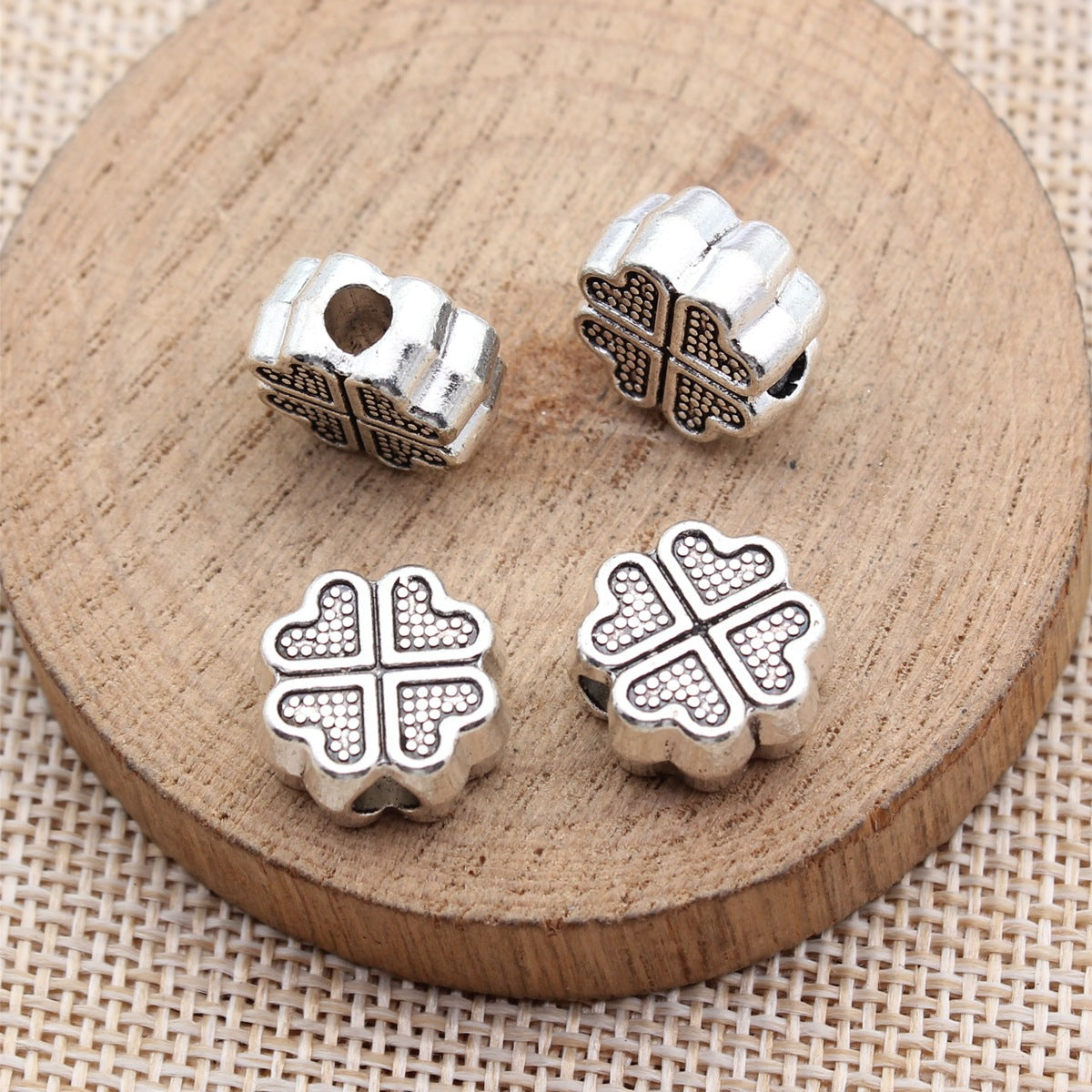 14x14x7mm 4.9g Antique Silver Zinc Alloy Four Leaf Clover Large Hole Beads for DIY Bracelet Making