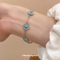 Silver Turquoise Round Disc Link Adjustable Bracelet view 2