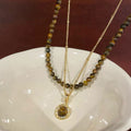 Red and Brown Beaded Necklaces with Round Gold Pendants view 4