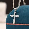 Silver Tone Clear Stone Cross Pendant Necklace With Box Chain view 2