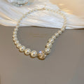 Graduated Pearl Necklace Gold Crystal Ball Center Single Layer view 6