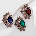 Red Blue and Green Oval Crystal Floral Metal Brooch Pin view 5