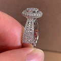 Round Double-Halo Clear-Stone Pave Ring In Silver Tone view 4