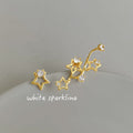 Gold Tone Open Star Branch And Clear Stone Asymmetric Stud Earrings view 4