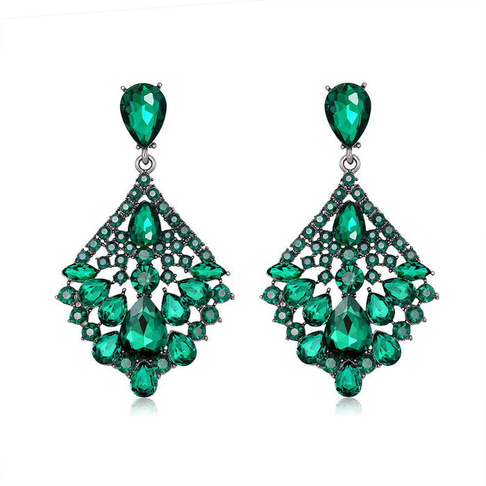 Green Silver Tone Green Crystal Chandelier Openwork Crystal Two Designs Metal Dangle