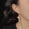 Silver Hook Dual Butterfly Enamel Pearl Drop Earrings view 2