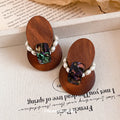 Wood Oval Collage Statement Stud Earrings Statement Jewelry Pair view 4