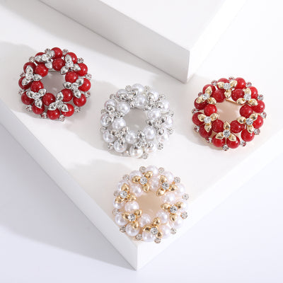 Pearl and Crystal Floral Wreath Brooch in Four Colorways grouped product view