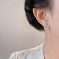 Silver Lace Open Heart Pearl Pavé Zircon Stud Earrings view 2