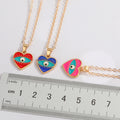 Gold Tone Enamel Heart Evil Eye Pendant Necklaces in Six Colors view 2