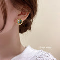 Round Green and Blue Crystal Stud Earrings Fashion Jewelry Accessories view 3