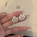 Pearl Look Center Silver Tone Camellia Stud Earrings view 3