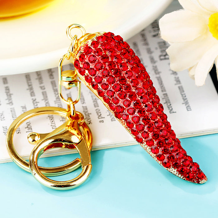 Jeweled Chili Pepper Keychains in Four Colors and Crowned Styles