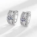 White Gold Huggie Hoop Earrings Round Center Clear Stones view 1