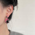 Pink Enamel Crescent Moon Black Heart Drop Star Stud Earrings view 2