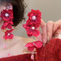 Red Fabric Floral Drop Earrings in Four Distinct Designs view 4