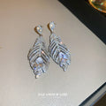 Silver-Tone Crystal Feather Drop Earrings For Women view 4