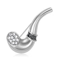 Crystal Studded Smoking Pipe Brooch in Two Metal Tones view 2