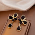 Pink and Black Crystal Look Butterfly Long Stud Earrings view 6