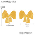 Textured Bow Stud Earrings And Bow Pendant Necklace Gold Steel view 6