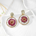 Round Magenta Pressed Flower Earrings, Necklace and Coordinated Set view 2