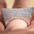 White Gold Tone Full Pave Angled Dome Finger Ring Sizes 6-10 view 2