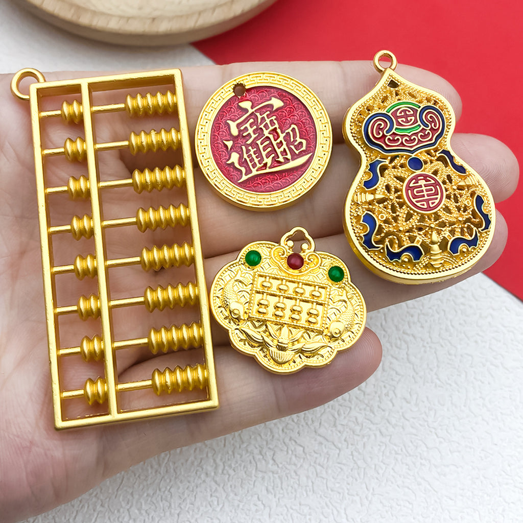 Old Gold Enamel Zinc Alloy Lion Dance Abacus Gourd Hollow Charm Pendant for DIY Bracelets