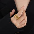Gold Openwork Mesh Lattice Ring Clear Crystal Accents view 6