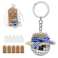 Beach Straw Hat Disco Ball Keychain Blue Checkered Bow view 1