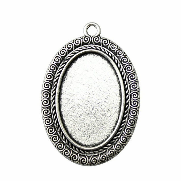 Scrollwork Oval Cabochon Pendant Settings in Two Finishes